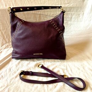 Michael Kors Aria Studded Medium Shoulder Crossbody Leather Bag - Plum